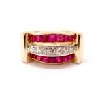 Bague Tank or jaune rubis diamants