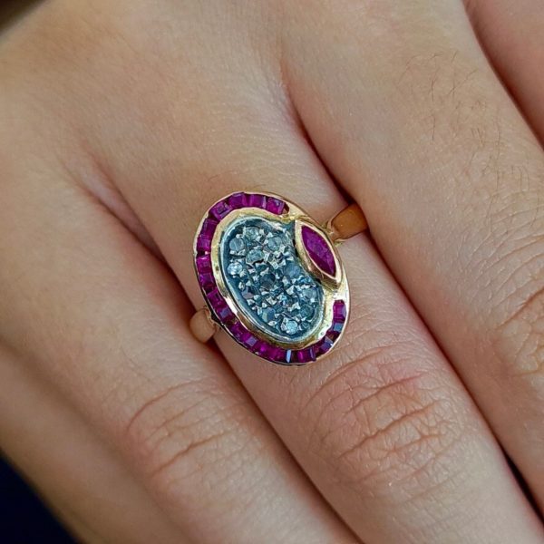 Bague rubis diamants or rose 14 carats