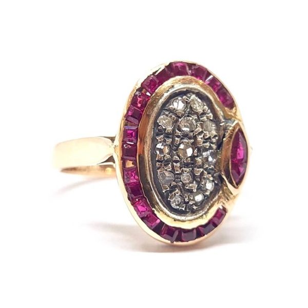 Bague rubis diamants or rose 14 carats