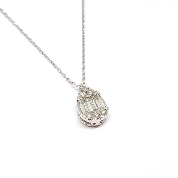 Collier poire diamants or blanc 18 carats