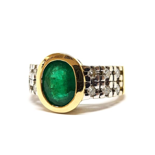 Bague vintage émeraude diamants deux ors 18 carats