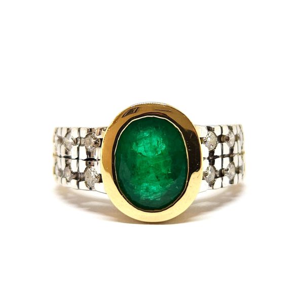 Bague vintage émeraude diamants deux ors 18 carats