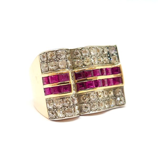 Bague Tank rubis diamants or jaune 18 carats