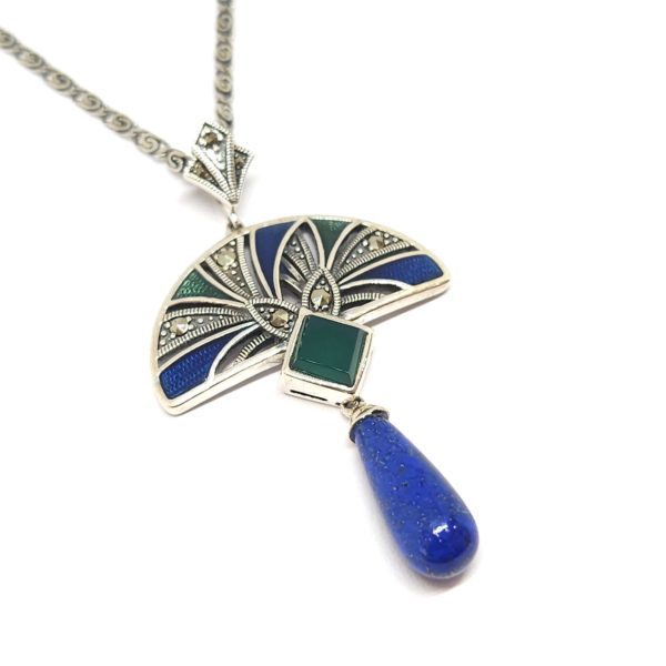 Collier vintage lapis lazuli émail argent 925/1000