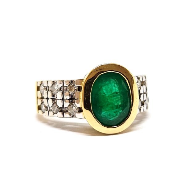 Bague vintage émeraude diamants deux ors 18 carats