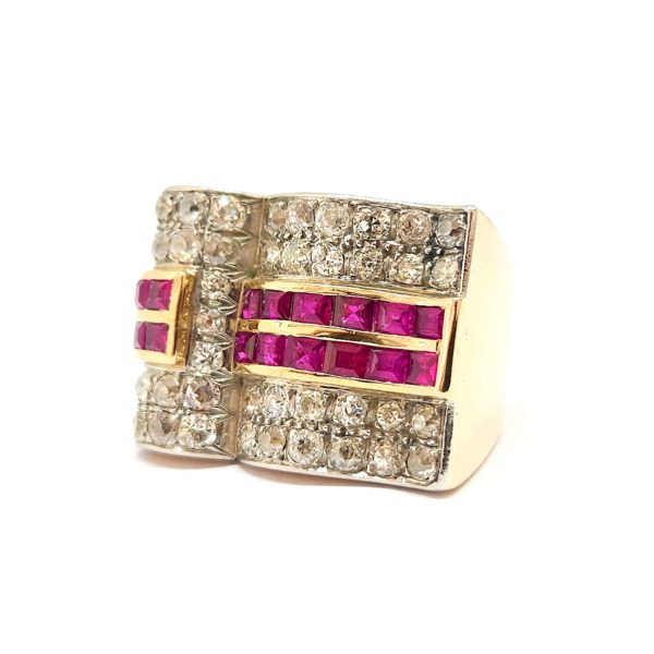 Bague Tank rubis diamants or jaune 18 carats