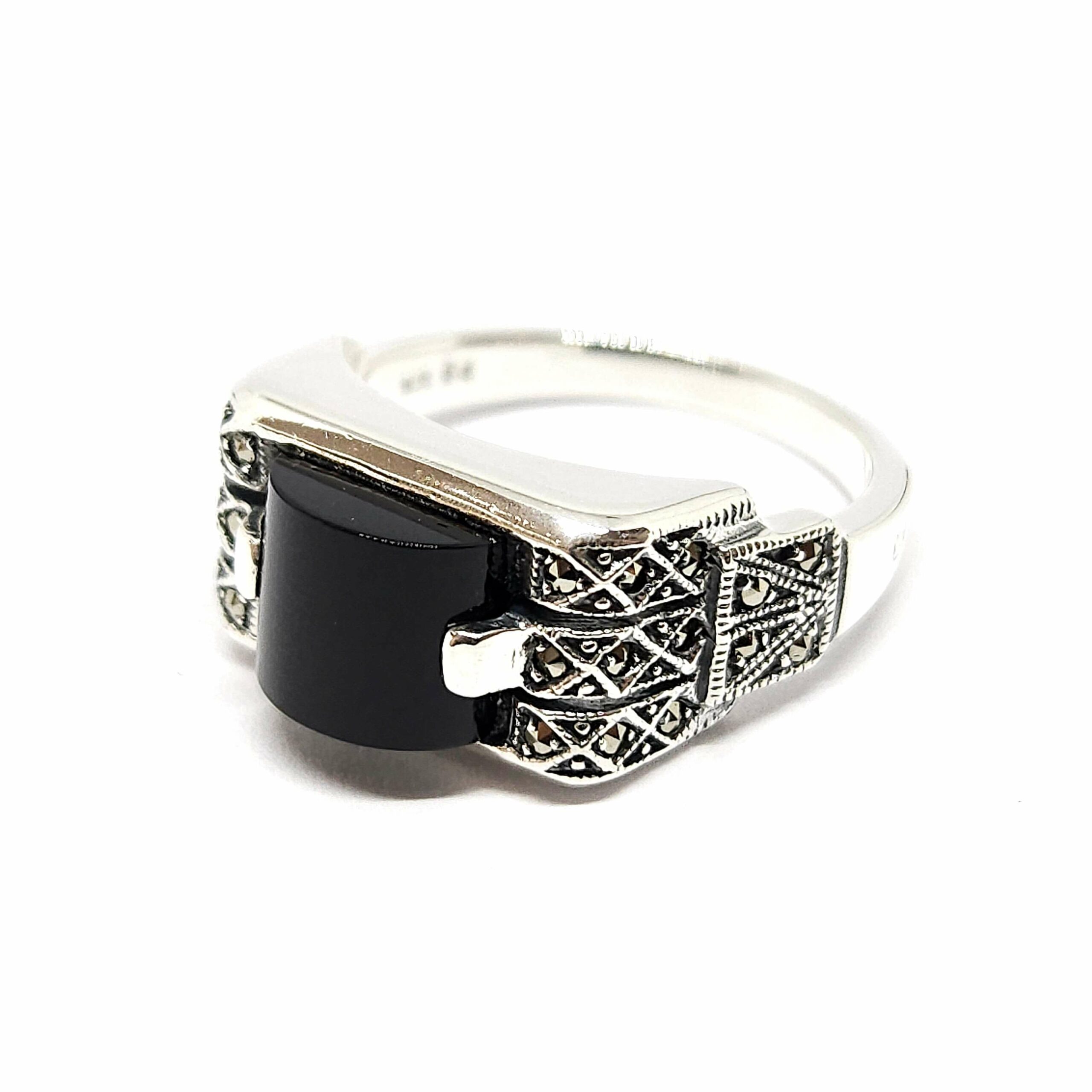 Bague-vintage-onyx-marcassites-925/1000