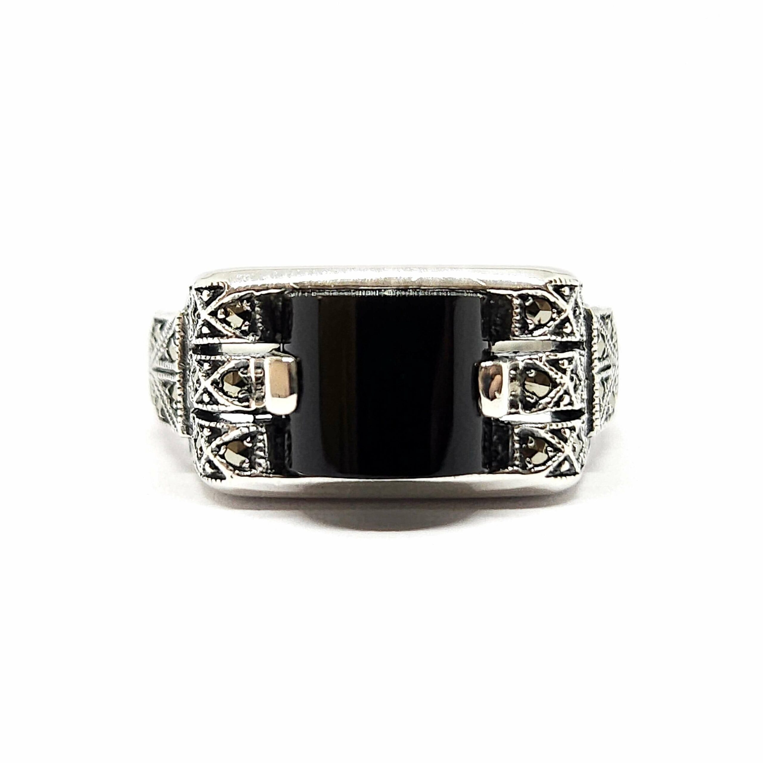Bague-vintage-onyx-marcassites-925/1000